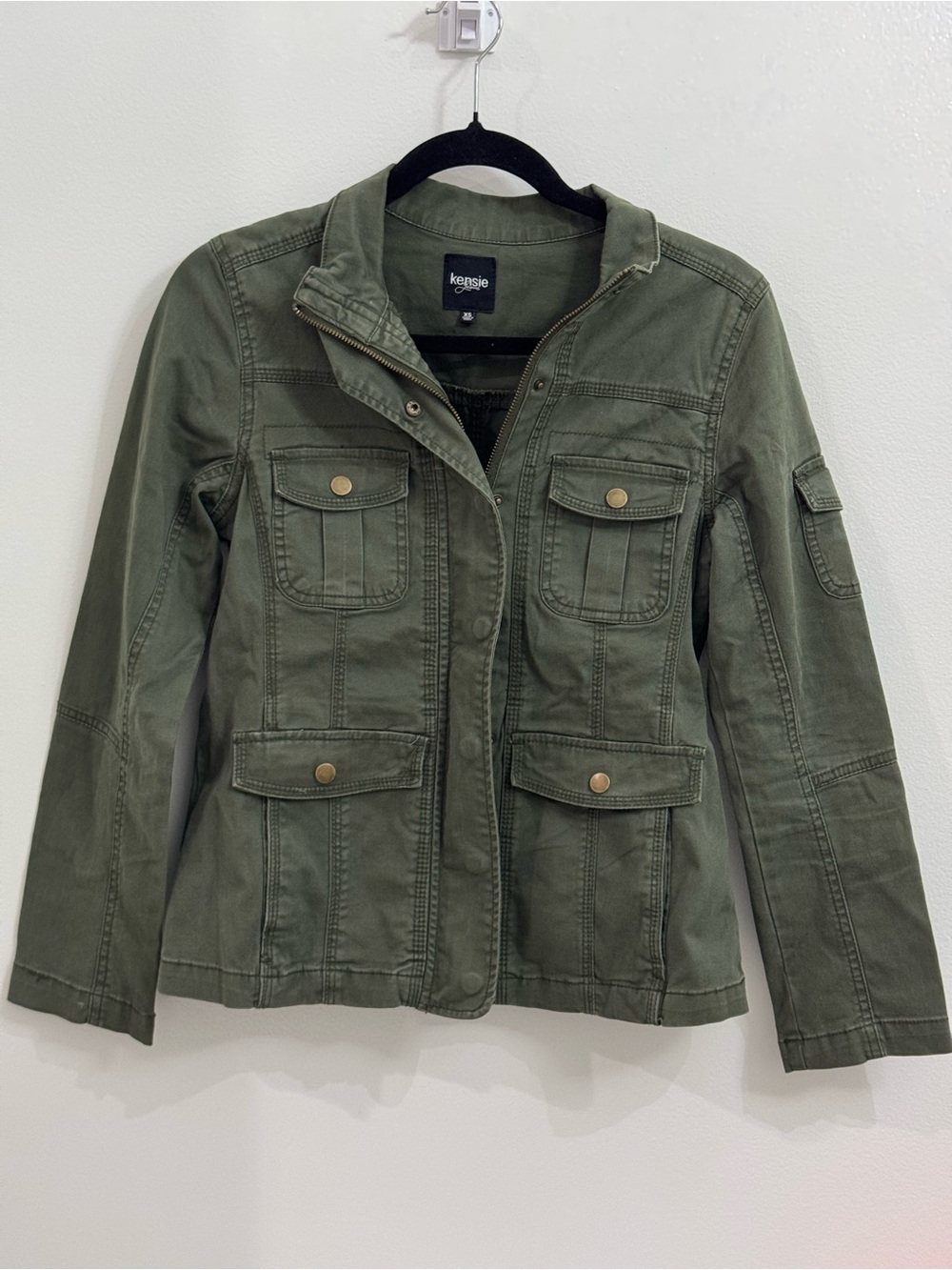 Kensie Women's Olive Utility Jacket with Front Zip and Button